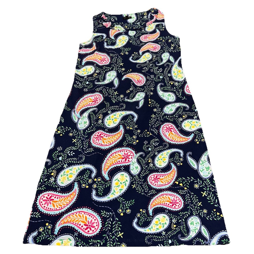 Talbots Blue Floral Paisley Ruffle Neck Sleeveless Cotton Midi Dress‎ Women's S